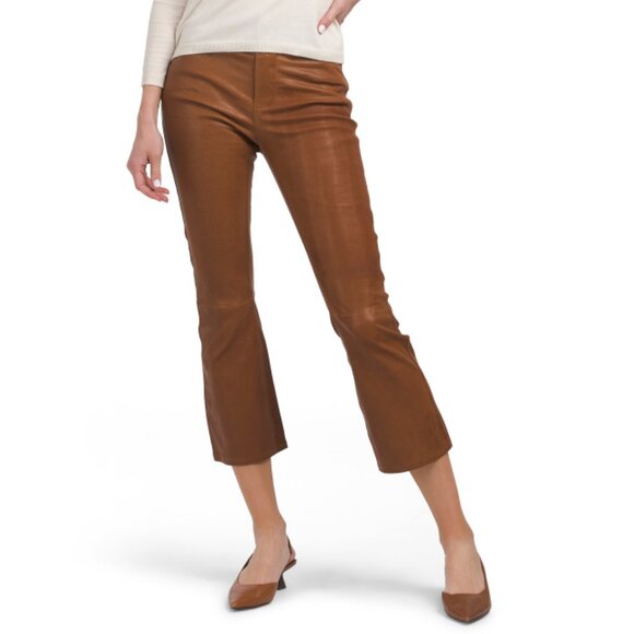 FRAME tobacco Lamb Leather Le Crop Mini Bootcut Pants